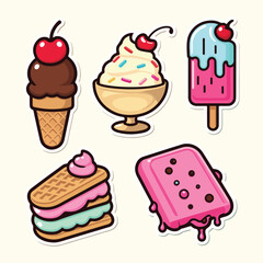 National Ice Cream Day Illustration Bundle: Cute Ice Creams, Melting Cones, Cartoon Ice Cream Truck, Summer Fun Vectors, Colorful Food Graphics in Solid Color Vector Style