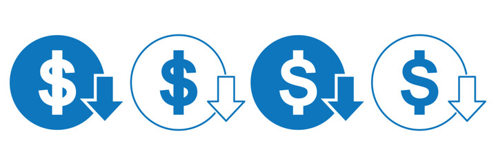 Money increase icon. Investment growth. Finance arrow up. Profit decrease. Dollar price. 