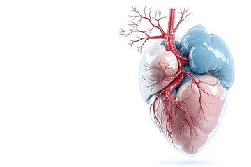 Anatomical heart model display medical laboratory 3d render clean room scientific visualization