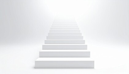 Obraz premium Ascending white stairs symbolizing progress and growth minimalistic studio setting visual content bright environment straight-on view