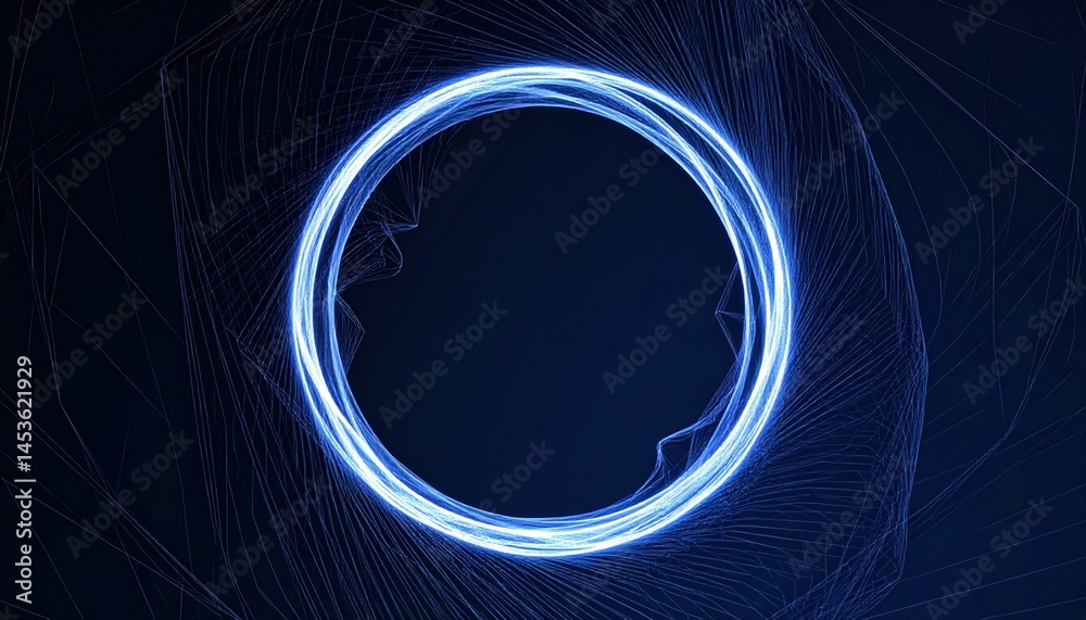 Poster dynamic blue light circle animation digital art abstract visualization dark background close-up view