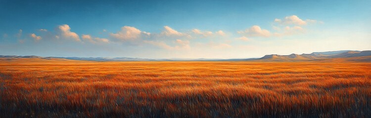 Fototapeta premium Golden rye field against azure sky. Use for agriculture, harvest, baking, autumn themes. Hyperrealistic texture, golden hour light creates dreamy, immersive depth.