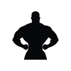 Powerful back-view silhouette of a muscular man standing with hands on hips. Best suited for fitness motivation graphics, gym advertisements, and health industry visuals.