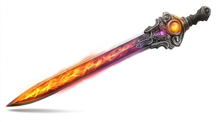 Ornate sword with a fiery blade.  Intricate design, glowing orange flame effect