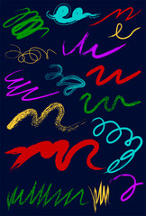 Abstract colorful scribbles, wavy, curly lines, paint brush strokes. Perfect for creative projects, backgrounds, or graphic design. Minimalist yet dynamic, the lines add modern energy and movement.