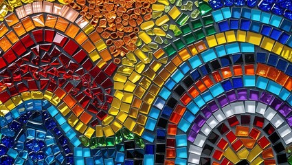 Recycled Material Rainbow Abstract Mosaic Artwork Design