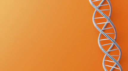 DNA strand is elegantly displayed against vibrant orange background, symbolizing genetic research and innovation