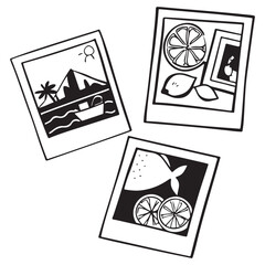 Scenes of Sicilia or amalfi. Sticker with lemons and fish. Vintage Italian print, wall art vector travel postcard stamp, 
summer engraving emblem, placard or poster