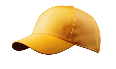 yellow baseball cap isolated on transparent white background in PNG format.