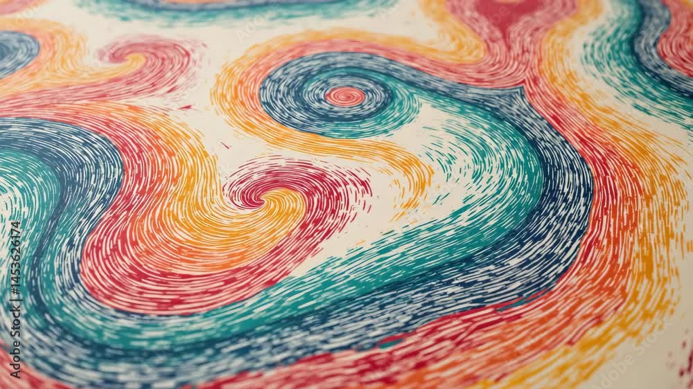 Poster colorful abstract swirls created with dense, textured marker lines forming an energetic and dynamic 