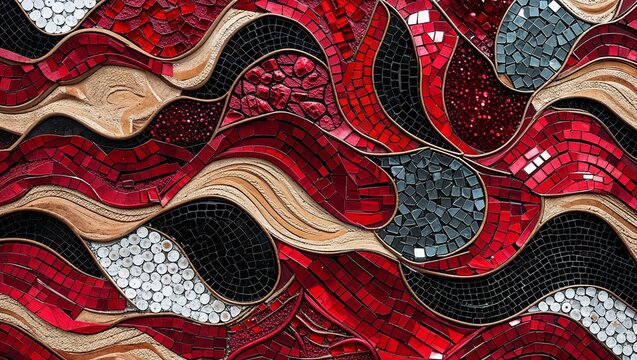 Smalt Ruby Red Abstract Mosaic Artwork Design