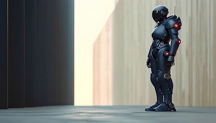 3d render of a robot standing in front of the camera perfect for template and poster