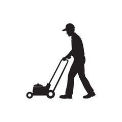 Man Mowing Lawn Silhouette wi...