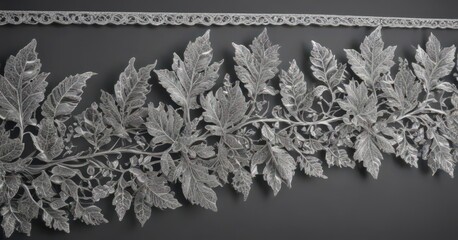 Sparkling silver lace border with intricate leaf details , silver lace,  shimmer
