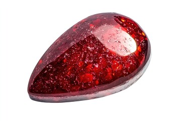 Red teardrop shaped gemstone isolated on a white background 