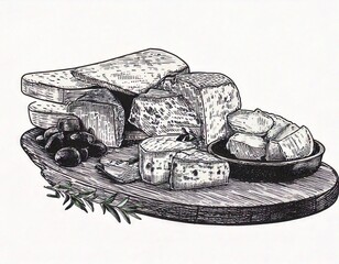 cheeses on cutting boards with bread, herbs, olives, and rustic kitchen Set collection bundl.jpg