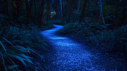 Obraz premium Bioluminescent forest trail at night