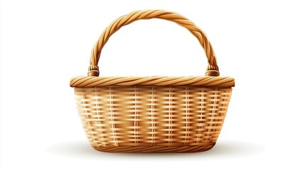 Empty light brown wicker basket with a handle