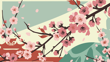 Vibrant Spring Blossoms and a Traditional Asian Structure