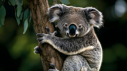 Koala On Tree Branch In Australian Forest