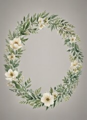 Elegant watercolor floral wreath with green leaves, delicate design, vine, foliage, background