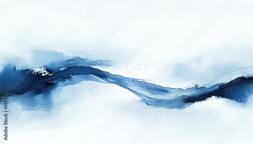 Aufkleber Abstract Blue Wave Design on White Background Artistic Digital Rendering Smooth Gradient Texture Dynamic Fluid Style and Decorative Element