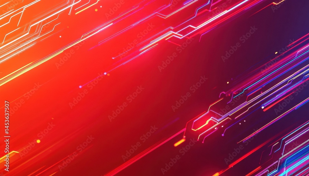 Poster abstract digital background with diagonal lines and vibrant colors in orange red purple and blue ton