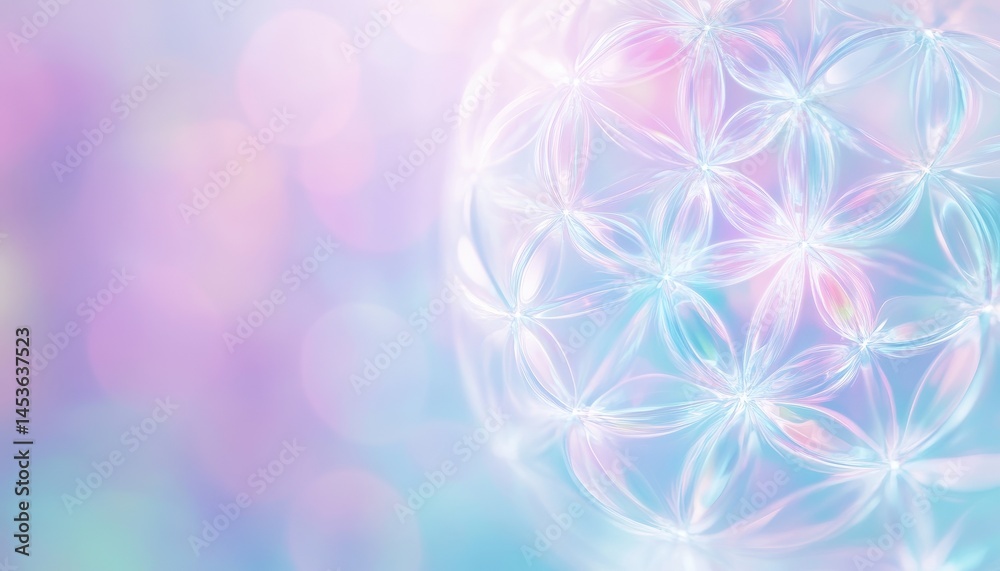 Poster abstract floral sphere pattern with pastel iridescent light background design featuring flower of li