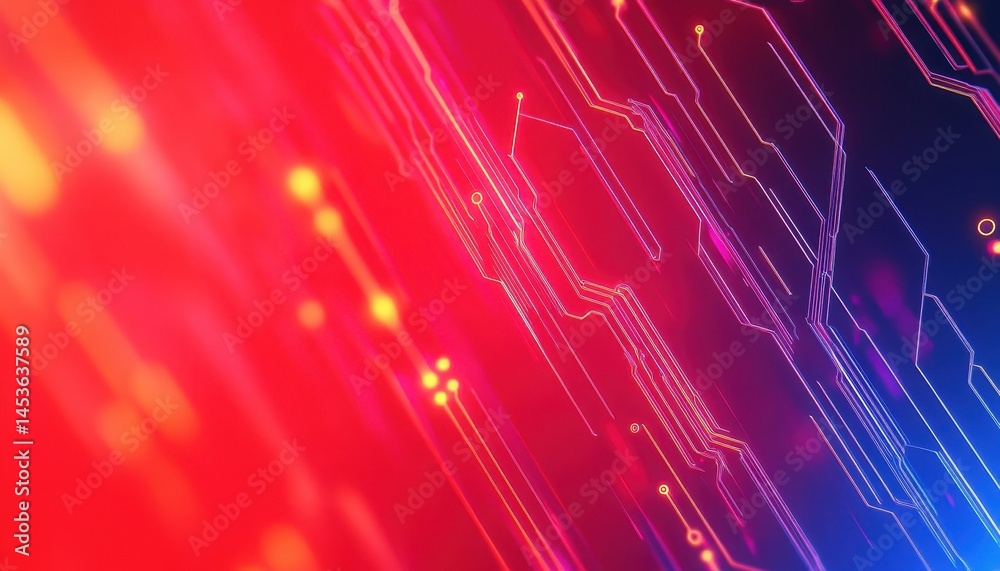 Fototapete Abstract Futuristic Technology Background with Glowing Lines and Geometric Patterns in Blue and Red Tones for Modern Digital Design and Artificial Intelligence Concepts