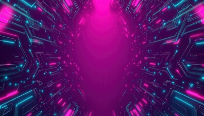 Abstract Futuristic Background with Glowing Pink and Blue Neon Lights in a Geometric Tunnel Perspective With Digital Data Streams and a Cyberpunk Technology Aesthetic