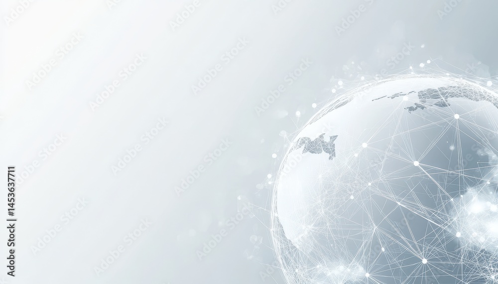 Poster Abstract Global Network with White Dotted Connections in a Light Gray Gradient Background
