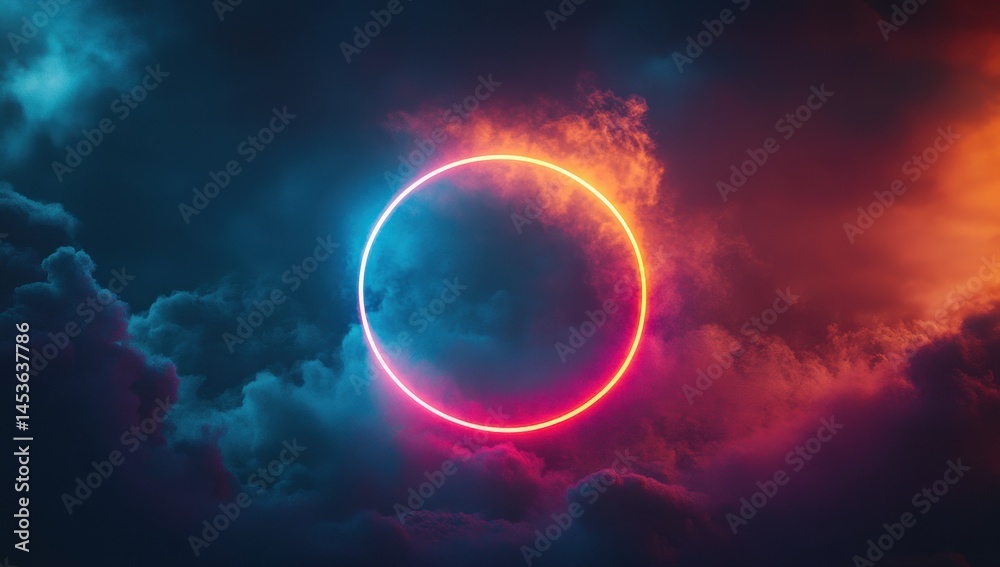 Leinwandbilder abstract glowing circle surrounded by clouds in blue orange colors perfect for backgrounds and futur