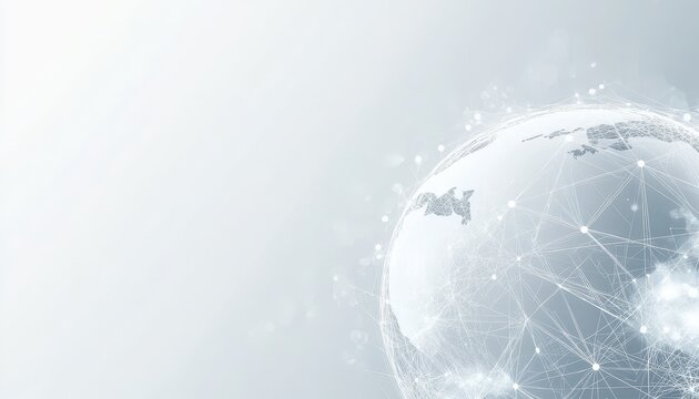 Abstract Global Network with White Dotted Connections in a Light Gray Gradient Background