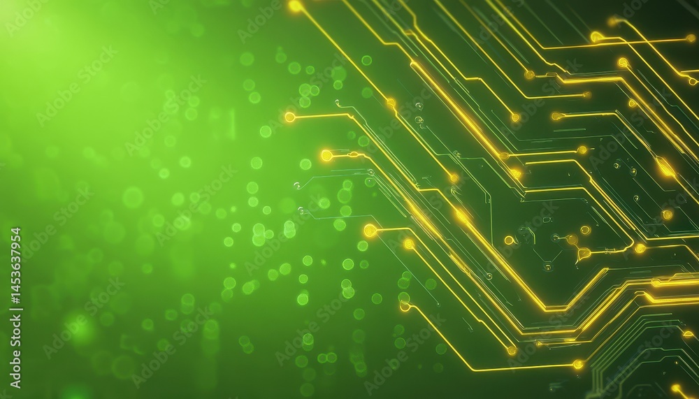 Poster Abstract Green Technology Circuit Board with Glowing Lines and Futuristic Design for Electronic Engineering and Computer System Network Connection Background