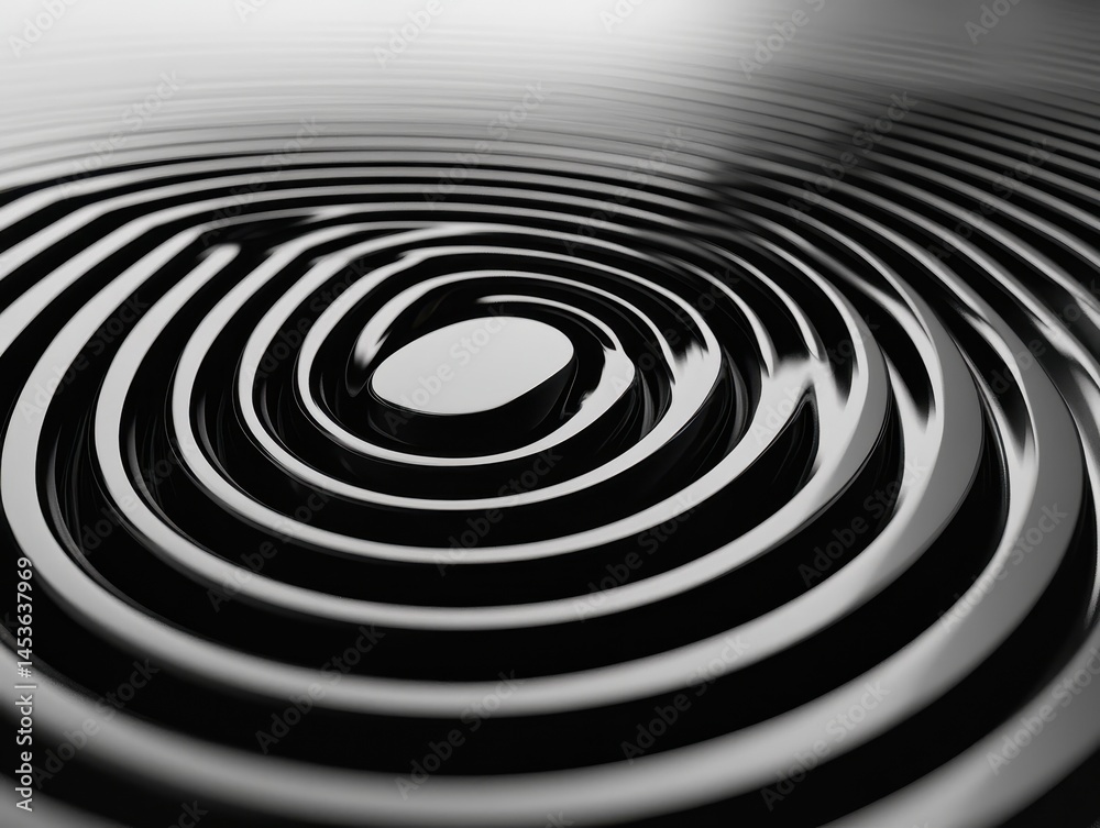 Fototapete abstract gray scale concentric rings with a smooth metallic finish and geometric shapes creating a m