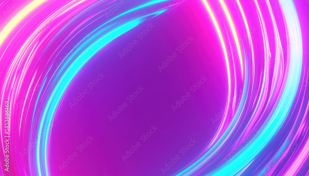 Poster abstract neon light trails on purple background featuring vibrant glowing colors modern design and d