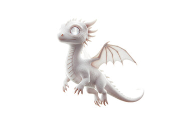Adorable White Baby Dragon Illustration on transparent background