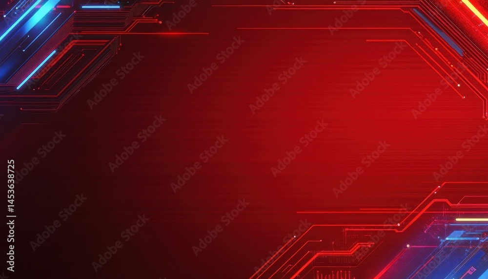 Poster Abstract Red and Black Technology Background with Glowing Lines and Geometric Patterns Modern Digital Design Wallpaper with Futuristic Elements