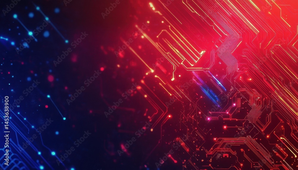 Aufkleber abstract technology background with red and blue circuit board design featuring glowing electronic c