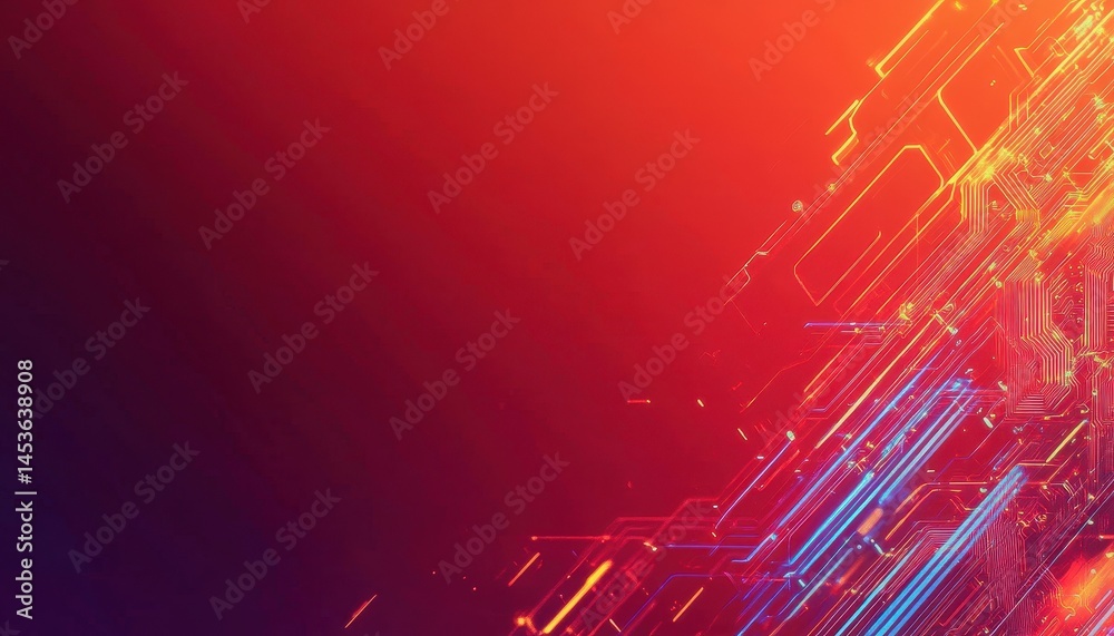 Aufkleber Abstract Technological Network with Glowing Lines on Dark Orange Backdrop Illustrating Modern Digital Design Artificial Intelligence and Cyber Communication