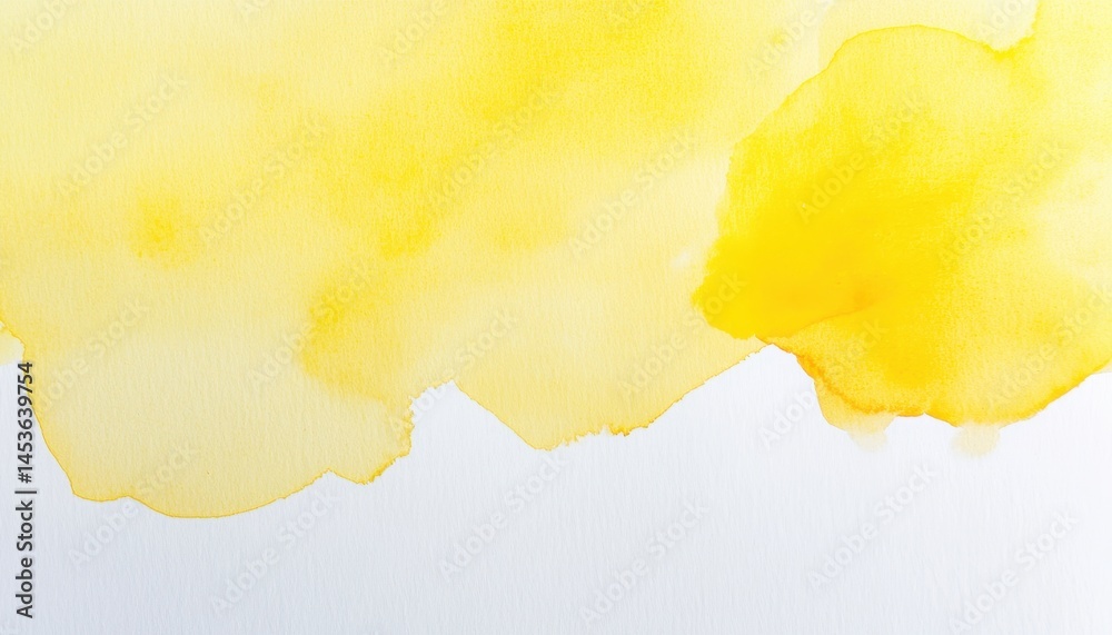 Poster abstract yellow watercolor wash on white paper creates a bright and artistic backdrop with textured 