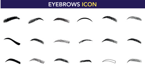 A set of vector eyebrow icons in various shapes and styles. Perfect for beauty, cosmetics, and makeup designs. Microblading and brow shaping concepts.