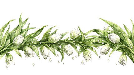 Obraz premium Floral watercolor style artwork depicting botanical greens with water droplets