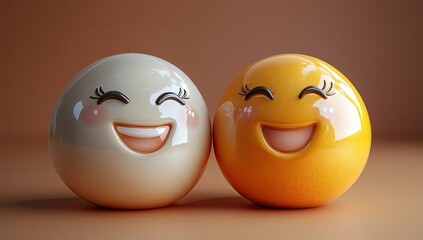 Happy Emoji Balls with Closeup.