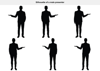 Professional male presenter silhouette vector business speaker pose with hand gesture perfect for corporate presentation, marketing infographics, pitch decks, public speaking theme and training visual