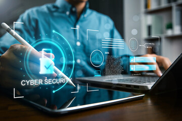 Concept of cyber security, secure access to user's personal information, information security and...