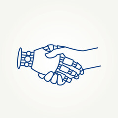 minimalist human and robot hands shake line art icon logo vector illustration design. simple modern cooperation with artificial intelligence logo concept