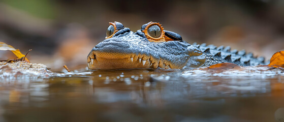 Closeup Of Young Freshwater Crocodile In Water