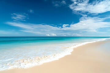 Pristine Beach with Soft White Sand Meeting the Calm Ocean