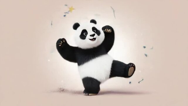 Cute joyful panda bear dancing with cheerful movements. Great for children's content & lighthearted themes. Fun & energetic.
